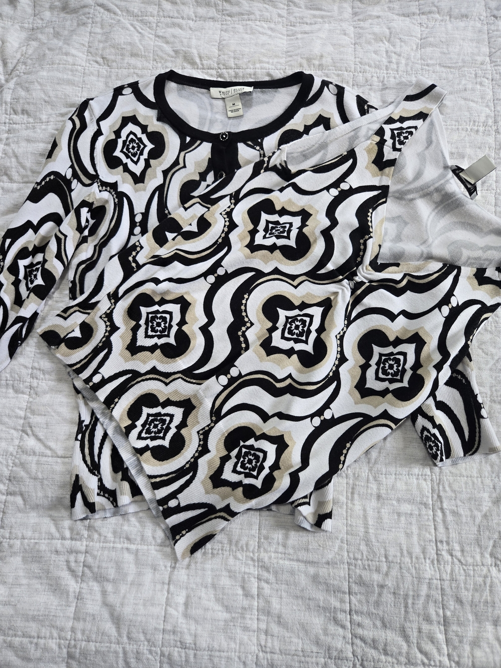 White House Black Market Black White & Tan Geometric Cardigan Set